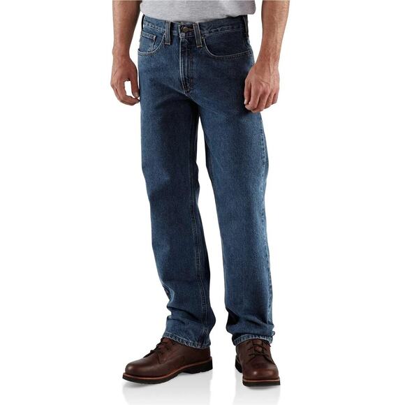 Carhartt Mens Traditional Fit Dark Wash Straight Leg Blue Jeans B18 38x30 - Picture 1 of 5